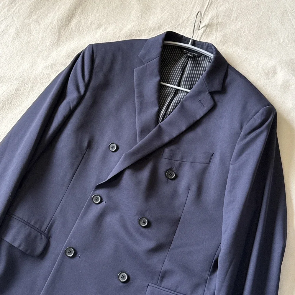 Banana Republic Double Breasted 40S Navy Blue Marzotto Wool Slim Blazer